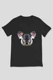 Koala Baskılı Unisex Siyah V Yaka Tişört - Tshirt