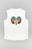 Koç Burcu Baskılı Beyaz Unisex Kolsuz Tişört - Tshirt