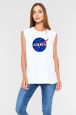 Koç Burcu Baskılı Beyaz Unisex Kolsuz Tişört - Tshirt