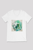 Kolaj Beyaz Unisex V Yaka Tişört T-Shirt