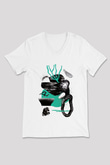 Kolaj Beyaz Unisex V Yaka Tişört T-Shirt