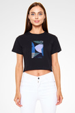 Kolaj Siyah Crop Top Tişört