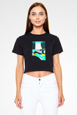 Kolaj Siyah Crop Top Tişört