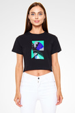 Kolaj Siyah Crop Top Tişört