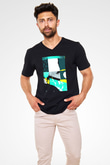 Kolaj Siyah Unisex V Yaka Tişört T-Shirt