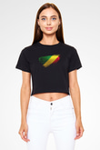 Kongo - Republic Congo Bayrağı Baskılı Kadın Crop Top Siyah Tişört