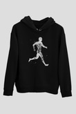Koşan Kaslı Adam Baskılı Unisex Siyah Kapüşonlu Sweatshirt