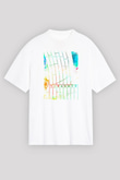 Koşu Baskılı Unisex Beyaz Oversize Tişört - Tshirt