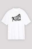 Koşu Baskılı Unisex Beyaz Oversize Tişört - Tshirt