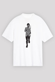 Koşu Baskılı Unisex Beyaz Oversize Tişört - Tshirt