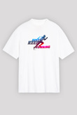 Koşu Baskılı Unisex Beyaz Oversize Tişört - Tshirt
