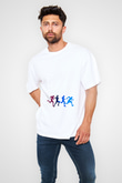 Koşu Baskılı Unisex Beyaz Oversize Tişört - Tshirt