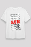 Koşu Baskılı Unisex Beyaz Tişört - Tshirt
