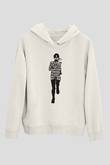 Koşu Baskılı Unisex Ekru Hoodie