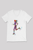 Koşu Baskılı Unisex V Yaka Tişört - Tshirt