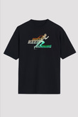 Koşu - Running Baskılı Unisex Siyah Oversize Tişört