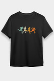 Koşu - Running Baskılı Unisex Siyah Tişört - Tshirt