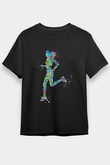 Koşu - Running Baskılı Unisex Siyah Tişört - Tshirt