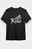 Koşu - Running Baskılı Unisex Siyah Tişört - Tshirt
