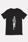 Koşu - Running Baskılı Unisex Siyah V Yaka Tişört