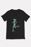 Koşu - Running Baskılı Unisex Siyah V Yaka Tişört