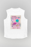 Kova Burcu Baskılı Beyaz Unisex Kolsuz Tişört - Tshirt