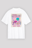 Kova Burcu Baskılı Beyaz Unisex Oversize Tişört - Tshirt