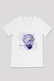 Kova Burcu Baskılı Beyaz Unisex V Yaka Tişört - Tshirt