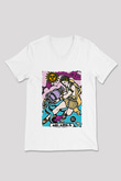 Kova Burcu Baskılı Beyaz Unisex V Yaka Tişört - Tshirt
