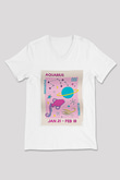 Kova Burcu Baskılı Beyaz Unisex V Yaka Tişört - Tshirt