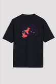 Kova Burcu Baskılı Unisex Siyah Oversize Tişört - Tshirt