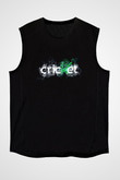 Kriket - Cricket Baskılı Unisex Siyah Kolsuz Tişört