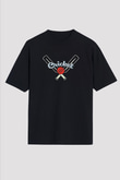 Kriket - Cricket Baskılı Unisex Siyah Oversize Tişört