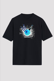 Kriket - Cricket Baskılı Unisex Siyah Oversize Tişört