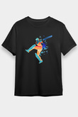 Kriket - Cricket Baskılı Unisex Siyah Tişört - Tshirt
