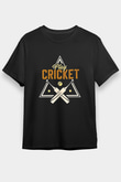 Kriket - Cricket Baskılı Unisex Siyah Tişört - Tshirt