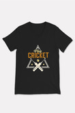 Kriket - Cricket Baskılı Unisex Siyah V Yaka Tişört