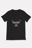 Kriket - Cricket Baskılı Unisex Siyah V Yaka Tişört