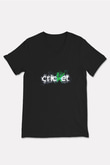 Kriket - Cricket Baskılı Unisex Siyah V Yaka Tişört