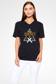 Kriket - Cricket Baskılı Unisex Siyah V Yaka Tişört