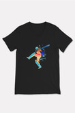 Kriket - Cricket Baskılı Unisex Siyah V Yaka Tişört