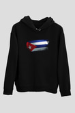 Küba - Cuba Bayrağı Baskılı Unisex Siyah Kapüşonlu Sweatshirt