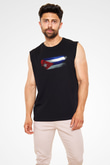 Küba - Cuba Bayrağı Baskılı Unisex Siyah Kolsuz Tişört