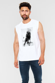 Kükreyen Aslan Baskılı Unisex Beyaz  Kolsuz Tişört