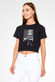 Kule Köprüsü Siyah  Crop Top Tişört