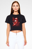 Kung Fu Panda Baskılı  Siyah  Crop Top Tişört