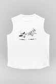 Kung Fu Temalı Baskılı Beyaz  Kolsuz Tişört