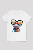 Kurbağa Beyaz Unisex V Yaka Tişört T-Shirt