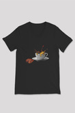 Kurbağa Siyah Unisex V Yaka Tişört T-Shirt