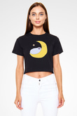 Kurban Bayramı Baskılı Siyah Crop Top Kadın Tişört - Tshirt